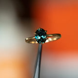 1.68ct Oval Deep Teal Blue Green Kenyan Sapphire Lotus Six Prong Solitaire in 14k Yellow Gold