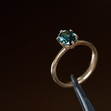 1.68ct Oval Deep Teal Blue Green Kenyan Sapphire Lotus Six Prong Solitaire in 14k Yellow Gold