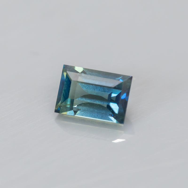 2.01ct MADAGASCAR BAGUETTE SAPPHIRE, PARTI TEAL WITH SEAFOAM, 7.69X5.25X4.29MM, UNHEATED