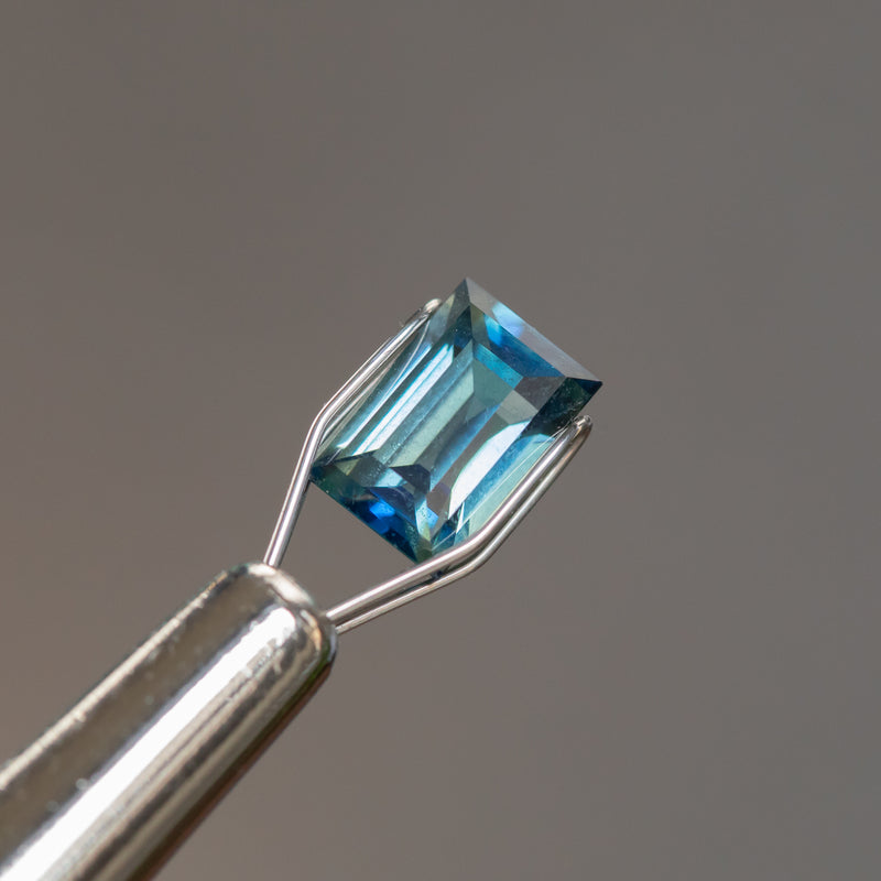 2.01ct MADAGASCAR BAGUETTE SAPPHIRE, PARTI TEAL WITH SEAFOAM, 7.69X5.25X4.29MM, UNHEATED