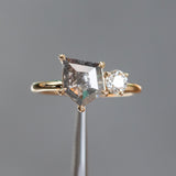 1.19ct Salt & Pepper shield rosecut Diamond and Antique Old Mine Cut Diamond Ring in 14k Yellow Gold