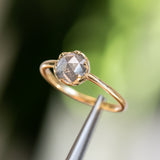 1.07ct Rosecut Salt & Pepper Diamond 6-Prong Low Profile Ring With Plain Rounded Band in 18K Yellow Gold