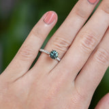 1.15ct Teal-Color Shifting Madagascar Sapphire Four Prong Solitaire with French Diamonds in Platinum