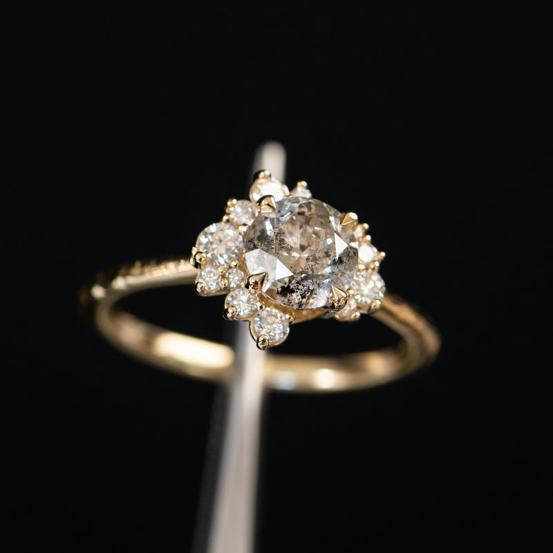 1.22ct Round Salt And Pepper Diamond Asymmetrical Cluster Ring In 14k Yellow Gold