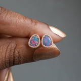 Opal and Diamond Halo Earrings and Necklace 14k Rose Set- Set E