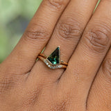 1.87ct Green Kite Sapphire Bezel Set Ring with Curved Diamond Band In 14k Yellow Gold