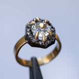 1.72ct Antique Old Mine Cut Diamond and Blackened Halo Antique Style ring in 18k Yellow Gold