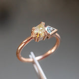 1.05ct Kite Rosecut Diamond Double Prong and Shield Sapphire Low Profile Ring in 14k Rose Gold
