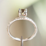 0.98ct Round Oregon Sunstone Solitaire Ring in Satin Sterling Silver with Evergreen Texture