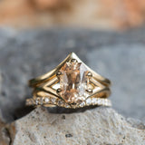 3.52ct Radiant Cut Peach Sapphire Six Prong Split Shank Solitaire in 14k Yellow Gold