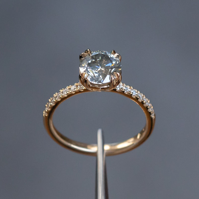 1.53ct Round Grey Diamond and French Set Double Prong Solitaire in 14k Yellow Gold