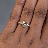 1.71ct Inverted Champagne Diamond Low Profile Bezel Solitaire with French Set Diamonds 18k Yellow
