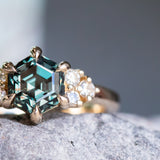 2.63ct Color Shifting Step Cut Hexasgon Sapphire and Champagne Diamond Cluster Ring in 14k Yellow Gold