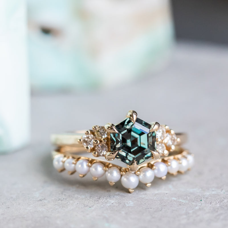 Color Shifting Step Cut Hexagon Sapphire and Champagne