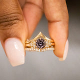 2.63ct Color Shifting Step Cut Hexasgon Sapphire and Champagne Diamond Cluster Ring in 14k Yellow Gold