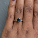1.20ct Round Silky Deep Teal Sapphire Evergreen Solitaire Ring in 14k Yellow Gold