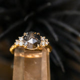 2.30ct Rosecut Salt & Pepper Diamond and White Diamond Cluster ring in 14k Yellow Gold