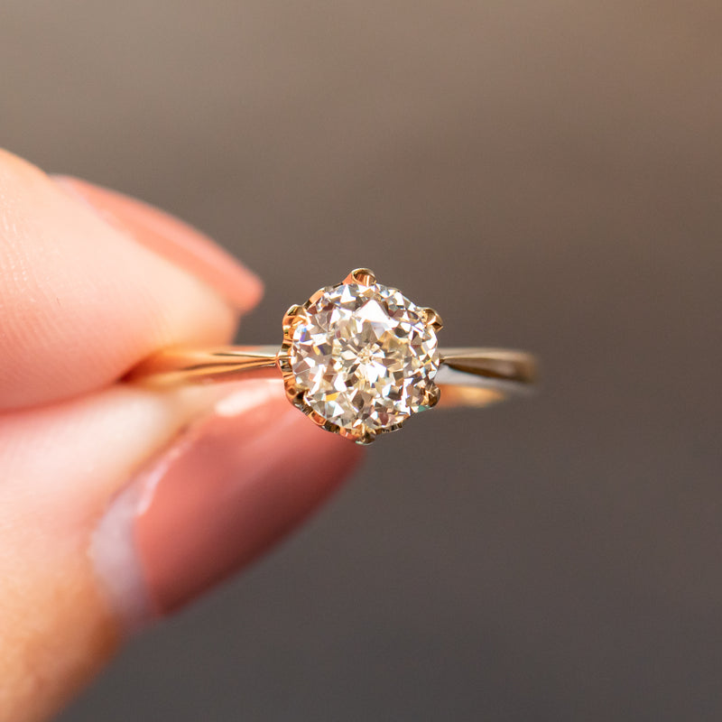 Large Peach Sapphire Ring Bridal Set Gold Vintage Halo Diamond Band 14K White Gold / 9.0