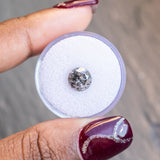 2.16CT ROUND BRILLIANT SALT AND PEPPER DIAMOND, DARK AND MOOODY GREY WITH SILVER SPARKLE, 7.9X5.26MM