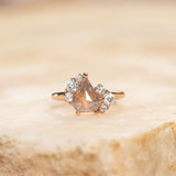 2.12ct Shield Rosecut "Coral" Colored Diamond Asymmetrical Cluster Low Profile Ring in 18k Rose Gold