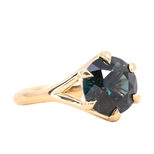 3.88ct Round Madagascar Sapphire Six Prong Split Shank Solitaire in 18k Yellow Gold