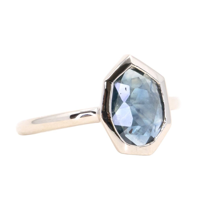 1.16ct Geo Slice Light Blue Sapphire Low Profile Bezel Solitaire Ring in 14k White Gold