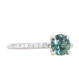 1.15ct Teal-Color Shifting Madagascar Sapphire Four Prong Solitaire with French Diamonds in Platinum