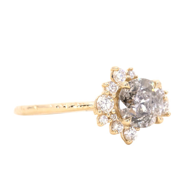 1.22ct Round Salt And Pepper Diamond Asymmetrical Cluster Ring In 14k Yellow Gold