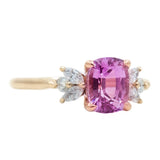 1.78ct GIA Cushion Pink Bicolor Sapphire With Diamond Clusters in 14k Rose Gold side view