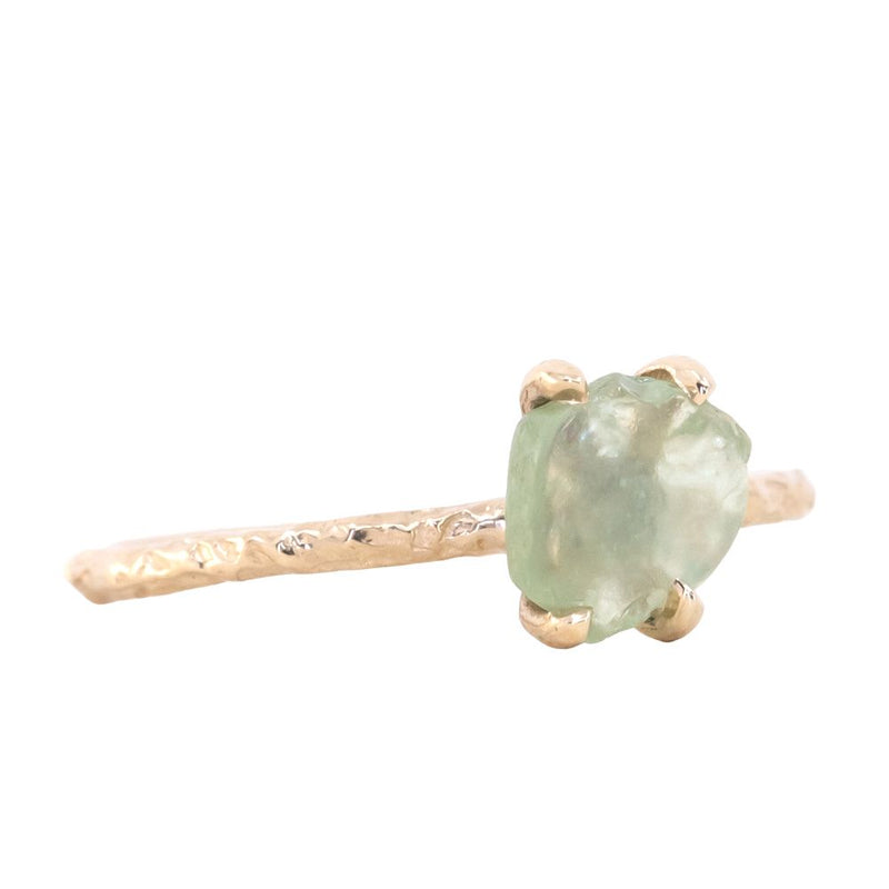 1.39ct Rough Montana Sapphire ring in Dainty 14k Yellow Gold Evergreen Setting
