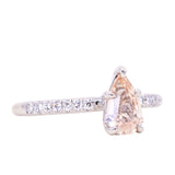 1.05ct Geo Pear Sapphire and French Set Diamond Solitaire in 14K White Gold
