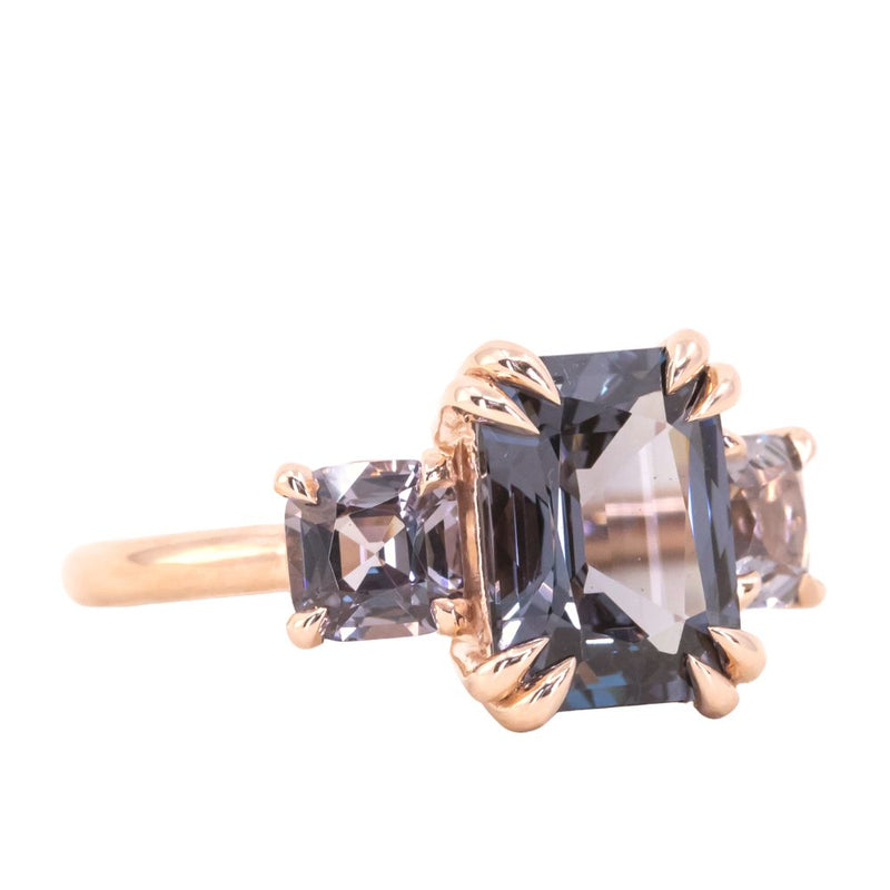 3.01ct Grey Spinel Three Stone Ring in 14k Rose Gold