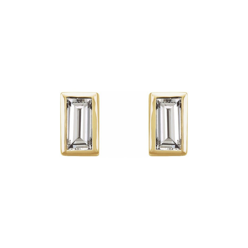 0.08ctw Mini Baguette Bezel Set Diamond Stud Earrings in Solid Gold
