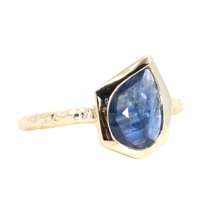 1.42ct Geo Slice Blue Sapphire Evergreen Low Profile Bezel Solitaire Ring in 14k Yellow Gold