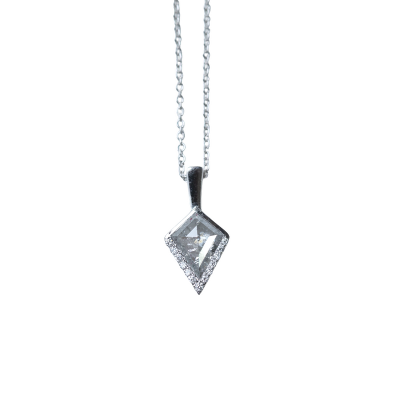 1.02ct Kite Rosecut Diamond Necklace In 14K White Gold