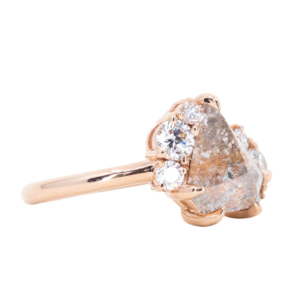 2.12ct Shield Rosecut "Coral" Colored Diamond Asymmetrical Cluster Low Profile Ring in 18k Rose Gold