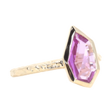 1.25ct Elongated Geo Slice Pink Sapphire Evergreen Low Profile Bezel Solitaire Ring in 14k Yellow Gold