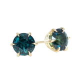 2.66ctw Untreated African Blue Sapphire Six Prong Stud Earrings in 18k Yellow Gold