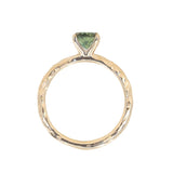 1.02ct Oval Parti Sapphire Evergreen Carved Solitaire Ring in 14k Yellow Gold
