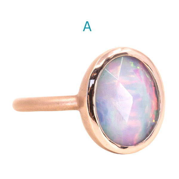 Oval Bezel Set Rosecut Opal Ring in 14k Rose Gold