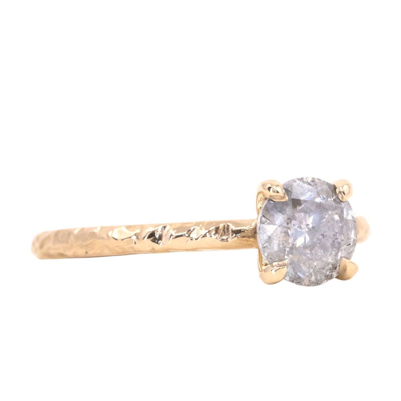 1.05ct Round Salt And Pepper Diamond Evergreen Solitaire in 14k Yellow Gold