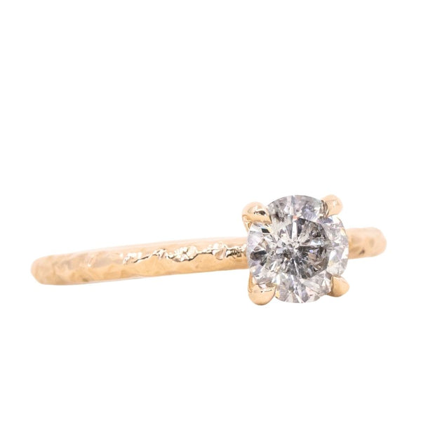 0.81ct Round Salt & Pepper Diamond Evergreen Carved Solitaire Ring in 14k Yellow Gold