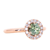 0.92ct Round Montana Sapphire Low Profile Diamond Halo Ring In 18k Rose Gold