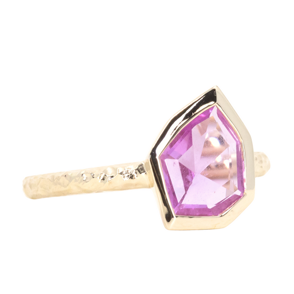 1.25ct Geo Slice Pink Sapphire Evergreen Low Profile Bezel Solitaire Ring in 14k Yellow Gold