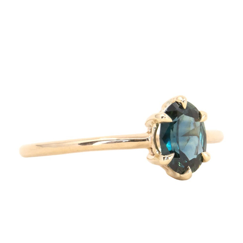 0.86ct Oval Nigerian Sapphire Six Prong Low Profile Ring in 14k Yellow Gold