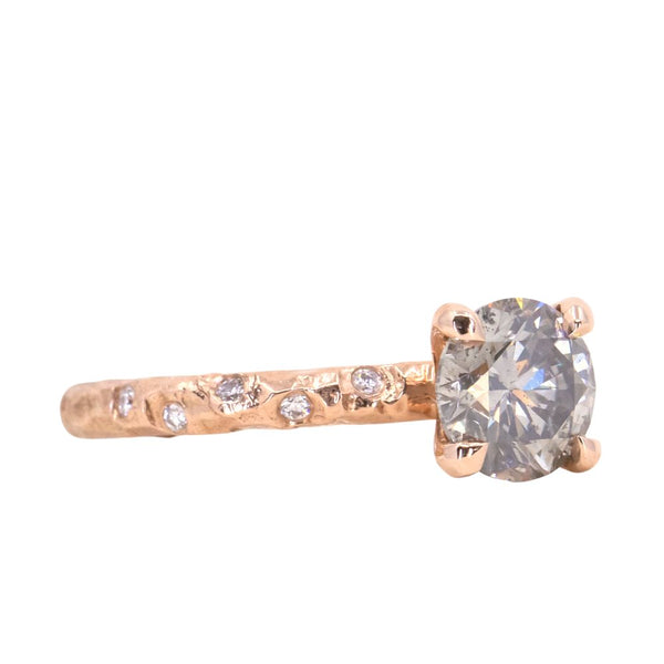1.31ct Grey Diamond Evergreen 4-Prong and Scattered Diamond Solitaire in 14k rose Gold