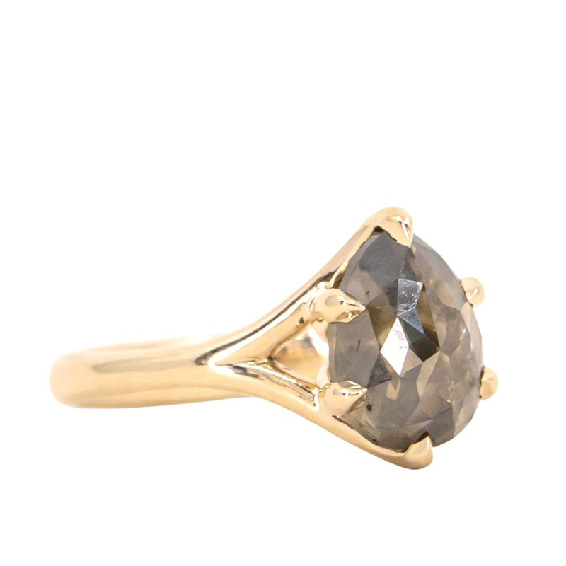 2.23ct Pear Rosecut Diamond Low Profile Six Prong Split Shank Solitaire in 14k Yellow Gold