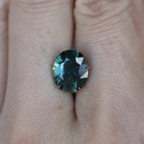 3.02ct Oval Deep Teal Green Sapphire Double Pronged Solitaire in 14k Yellow Gold