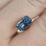 3.07ct Emerald Cut GIA Watercolor Blue Montana Sapphire Three Stone Ring with White Baguette Diamonds