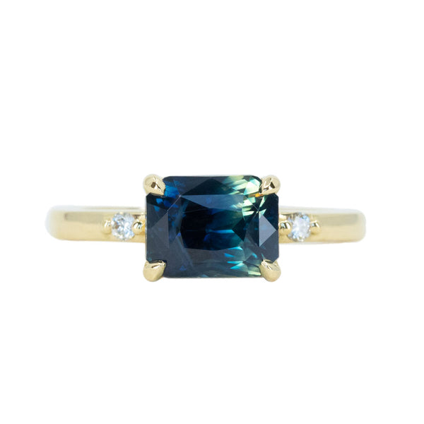 3.12ct East-West Parti Sapphire and Diamond Low Profile Ring in 18k Yellow Gold